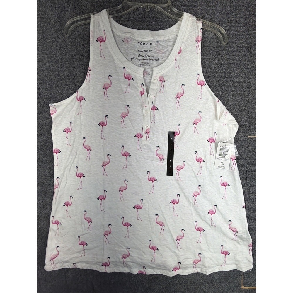 Torrid Flamingo Sleeveless Henley Muscle Classic Fit Shirt Size 1X (14-16) White